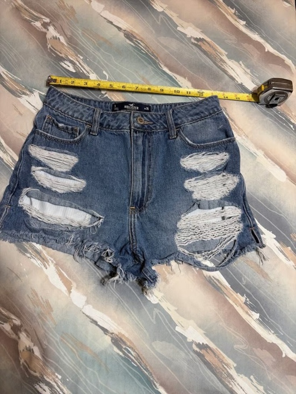 Hollister Ripped Mid-Blue Denim Cutoff Shorts